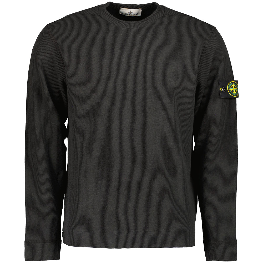 Stone Island Ribbed Fleece Crewneck Sweatshirt Black