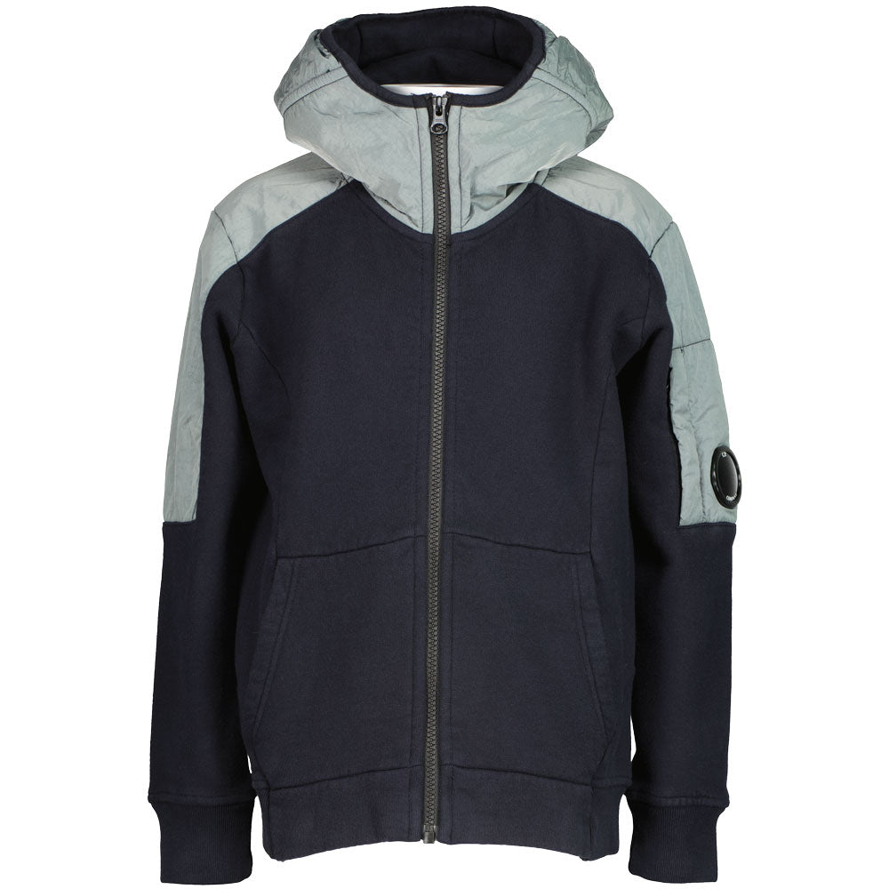 C.P. Junior Zip Up Mixed Hooded Lens Sweatshirt