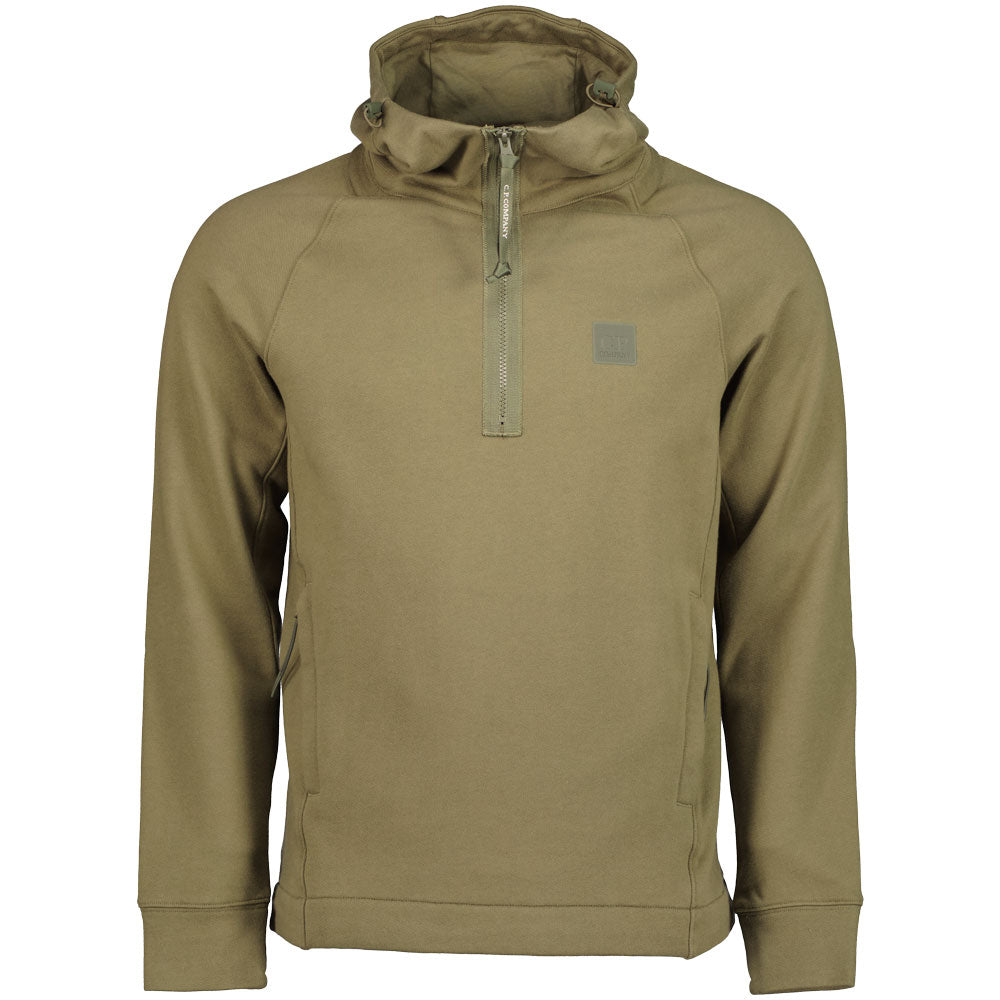 C.P. Company | Quarter Zip Patch Logo Hoodie - Stone Grey